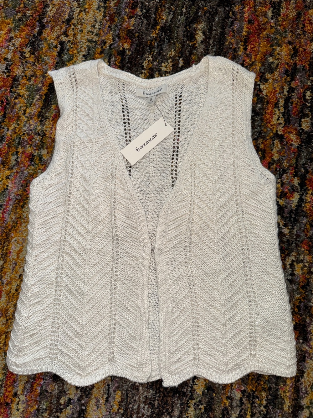 Francesca's Collections Cream Open-Knit Chevron Vest S NWT